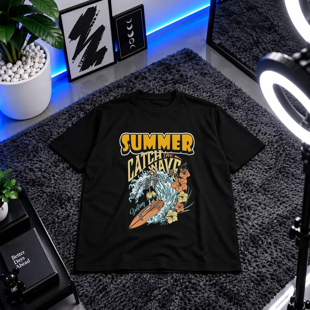 تیشرت تابستانی اسکلت موج‌سوار طرح Catch The Wave کد 29026