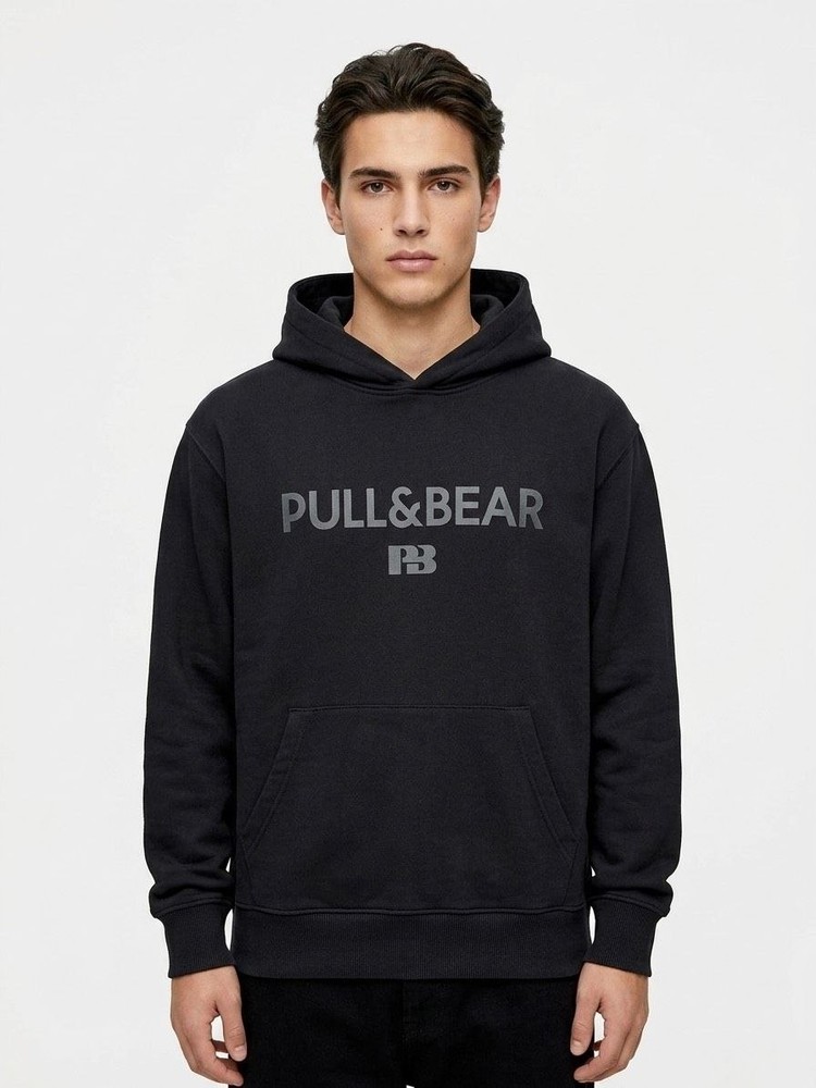 هودی مردانه Pull&Bear مشکی طرح‌دار | کد 156