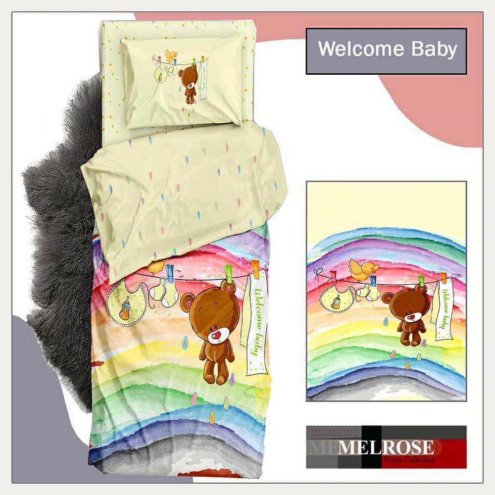 ست نوزادی 9 تکه ساتین طرح welcome baby خوش آمدی فرزندم
