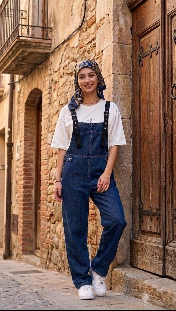 بیلر سوت پیشبندی زنانه و دخترانه جین گرم بالا مناسب تا کد 8420