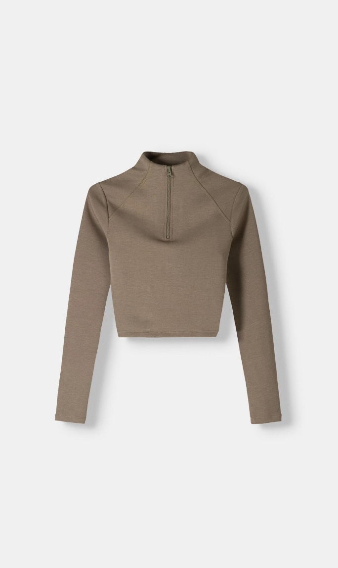 BERSHKA Fermuarl yumusak dokulu kazak