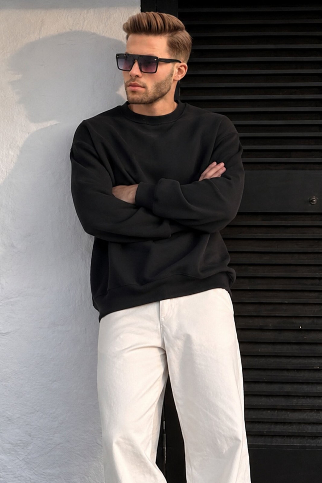 سویشرت Madmext مردانه بیسیک مدل 6048 Crew Neck Oversize اورجینال