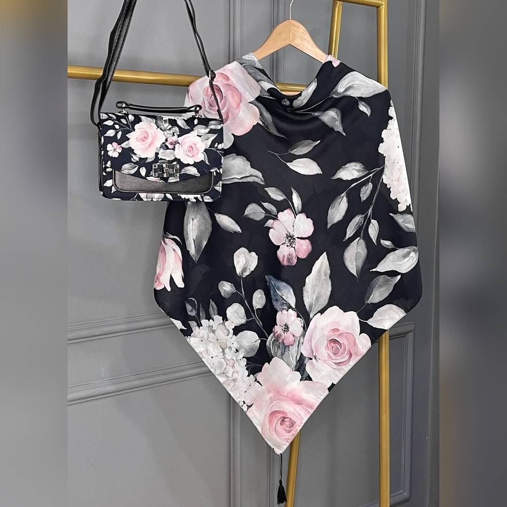 ست کیف و روسری رزا مشکی (B2)