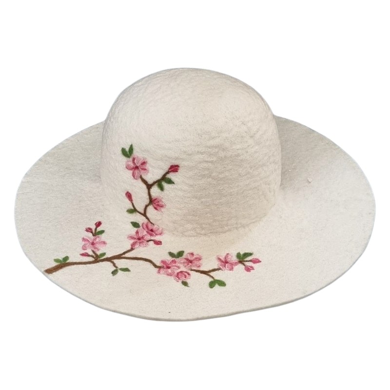 Felt Beach Hat with Blossom Design, Horfelt Brand