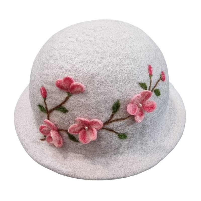 Felt Wide-Brim Hat with Embossed Blossom Design – Horfelt Brand