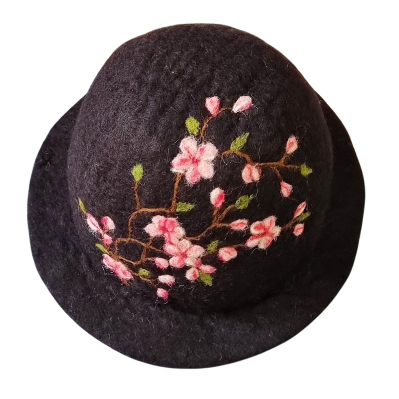 Felt Wide-Brim Hat with Blossom Design – Horfelt Brand