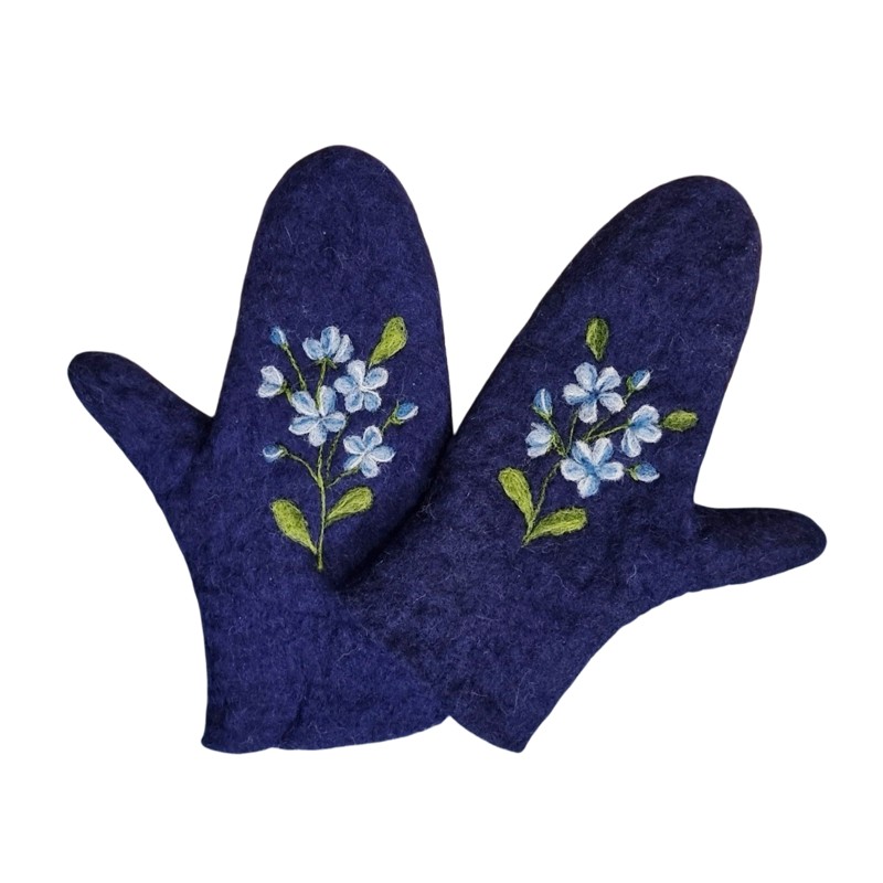 Blue jasmine flower patterned front closed wool glove – Horfelt brand