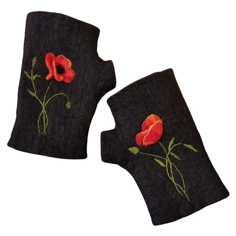 Felt glove with embossed anemone design – Horfelt brand