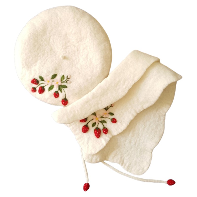 Felt Set Strawberry Design hat & Collar Shawel – Hoorfelt Brand