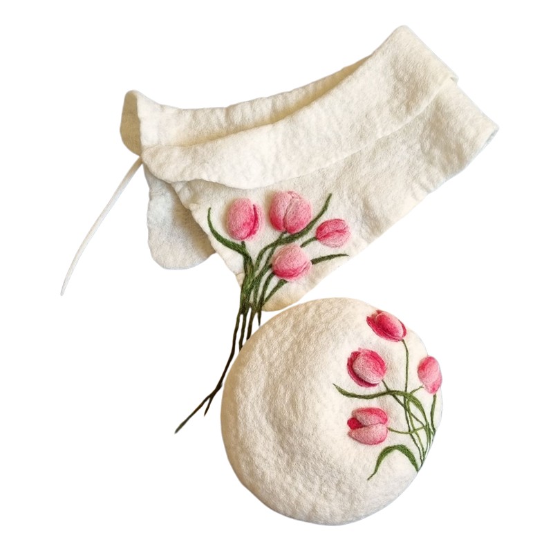 Felt Set Hat & Collar Shawel A Tulip Design – Hoorfelt Brand