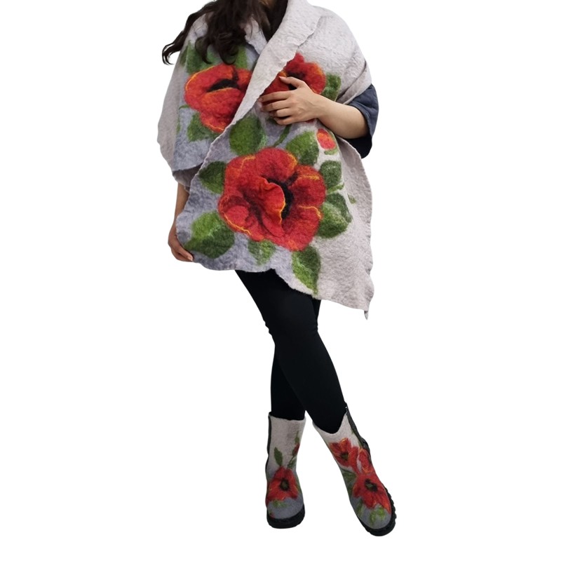 Felt Set Anemone Design Ankle Boots & Shawel – Hoorfelt Brand