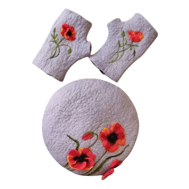 Felt Set Embossed Anemone Design Hat & Gloves – Hoorfelt Brand