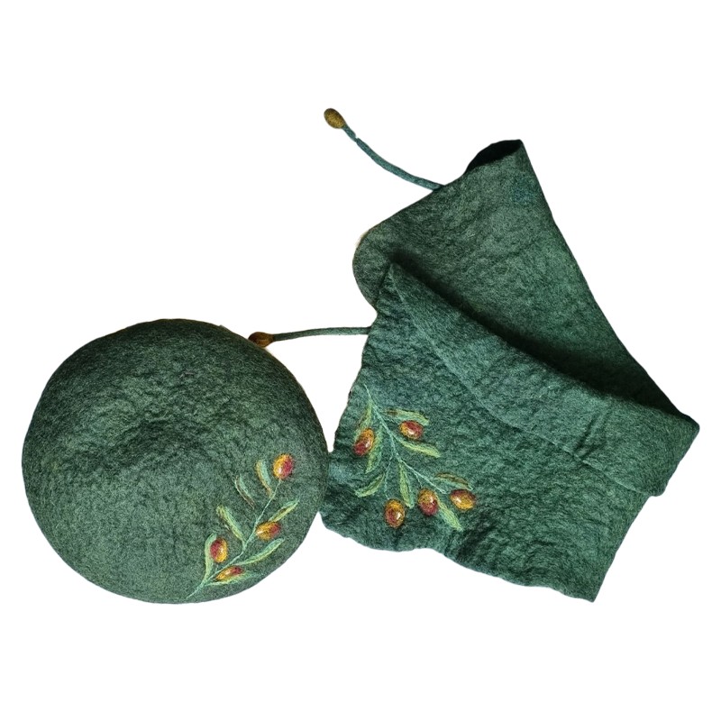 Felt Set Hat & Shawel Collar Olive Design – Hoorfelt Brand