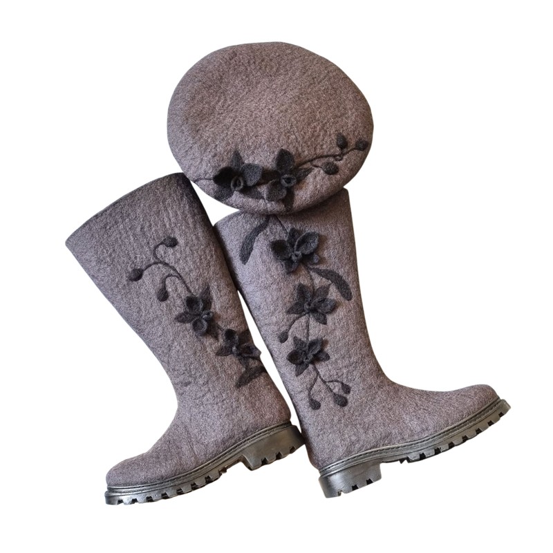 Felt Set Hat & Boots Orchid Design – Hoorfelt Brand