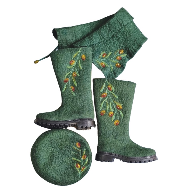 Olive Design Felt Hat, Boots, and Neck Warmer Set – Hoorfelt Brand