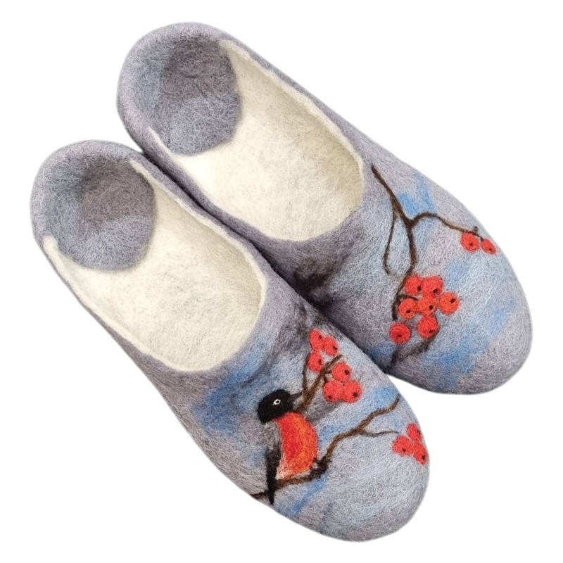 Pyracantha & Bird Felt Slippers – Hoorfelt Brand