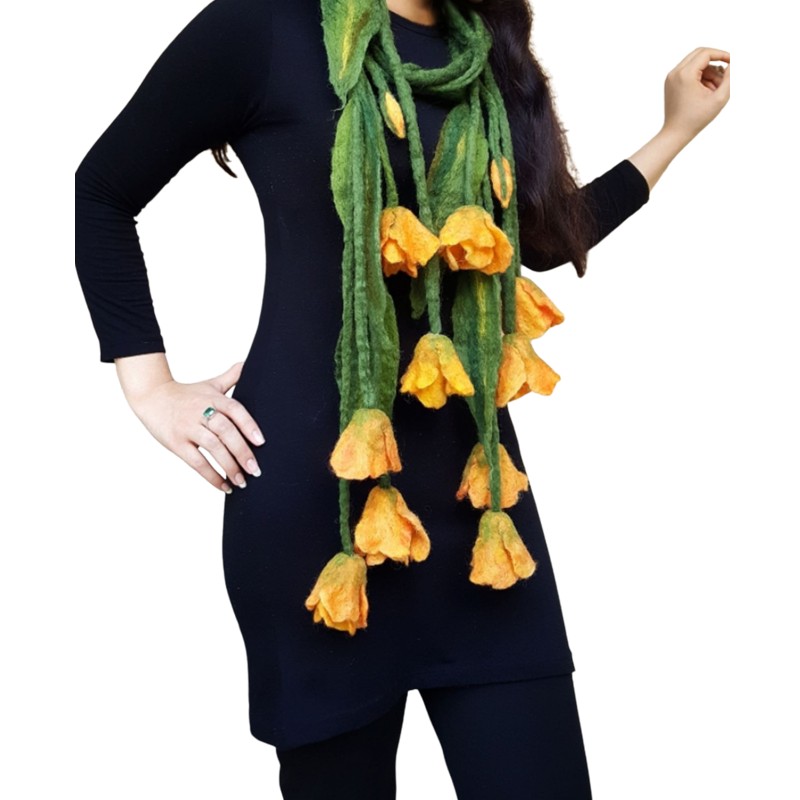 Fantasy Felt Shawl with 10 Tulips and 2 Buds – Horfelt Brand