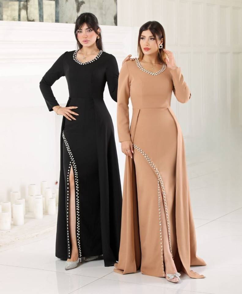لباس مجلسی زنانه و دخترانه حراجی ، ماکسی سنگ دوزی و نگینی حراجی ، ماکسی چاکدار و استین بلند و محجبه زنانه