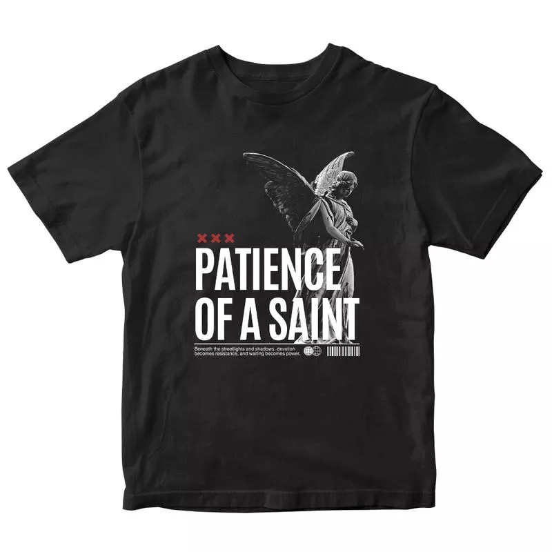 تیشرت فرشته با نوشته «Patience of a Saint» – صبر یک قدیس