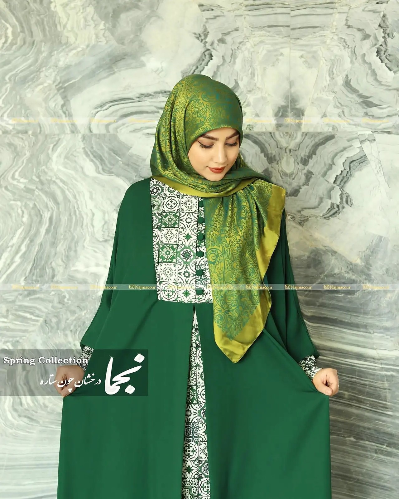 عبا سنتی ایرانی کرپ الیزه اعلا مدل رز سبز نجما