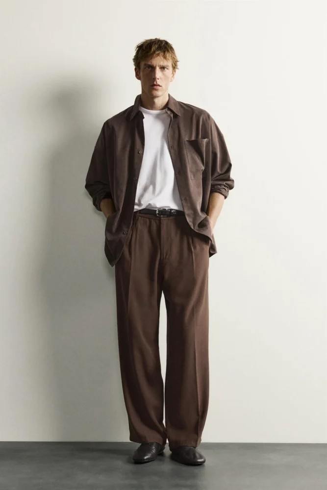 شلوار مردانه زارا اورجینال مدل RELAXED FIT FLOWING PLEATED TROUSERS کد 01195327