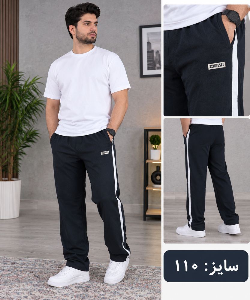 شلوار جاگر نیم بگ مردانه مشکی کنار کنفی