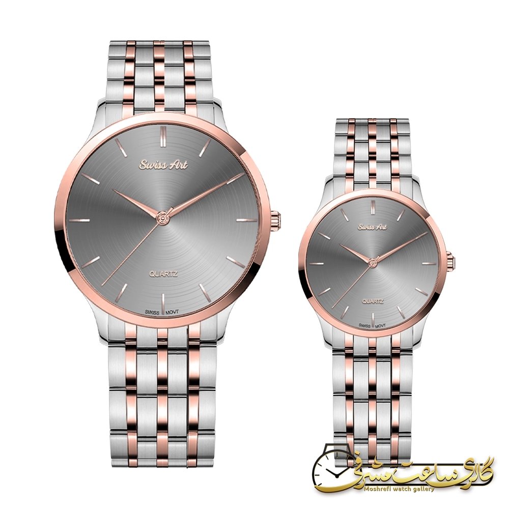ساعت ست کلاسیک سوئیس آرت 920177SR1613 دو رنگ نقره‌ای-رزگلد با صفحه نقره‌ای | Swiss Art Classic Couple Watch 920177SR1613 Two-Tone Silver-Rose Gold Silver Dial