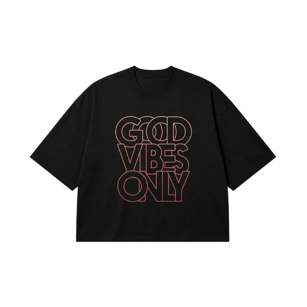 تیشرت باکسی تایپوگرافی طرح Good Vibes Only کد 10329