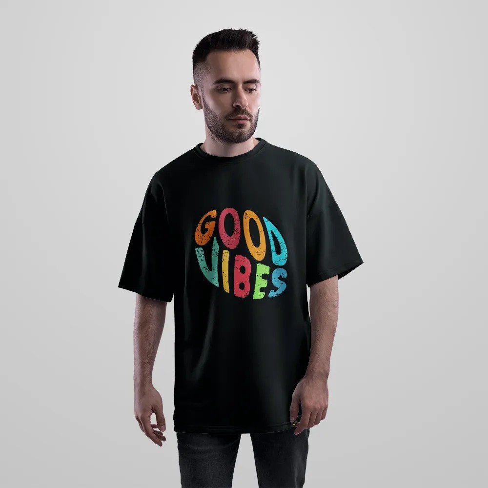 تیشرت اورسایز حال خوب نوشته Good Vibes کد 8062