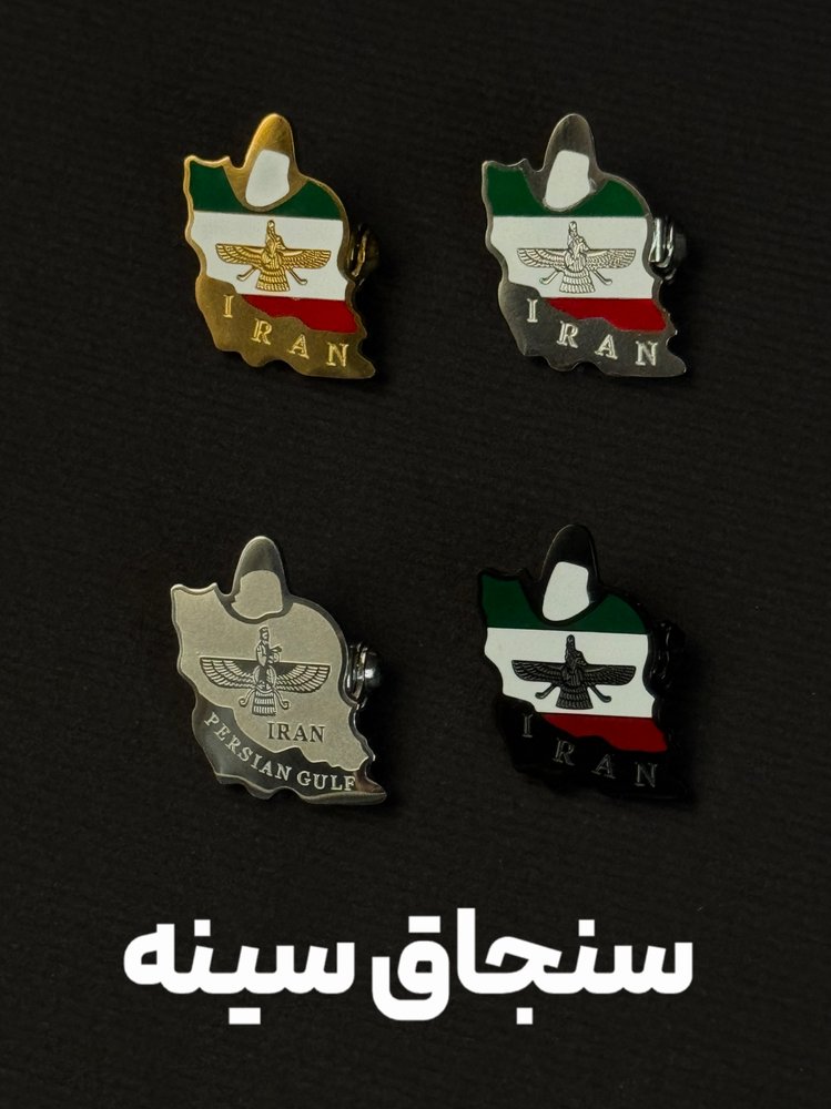 سنجاق سینه (گلسینه) طرح نقشه ایران و نماد فروهر | اکسسوری نمادین با کیفیت استیل ۳۱۶