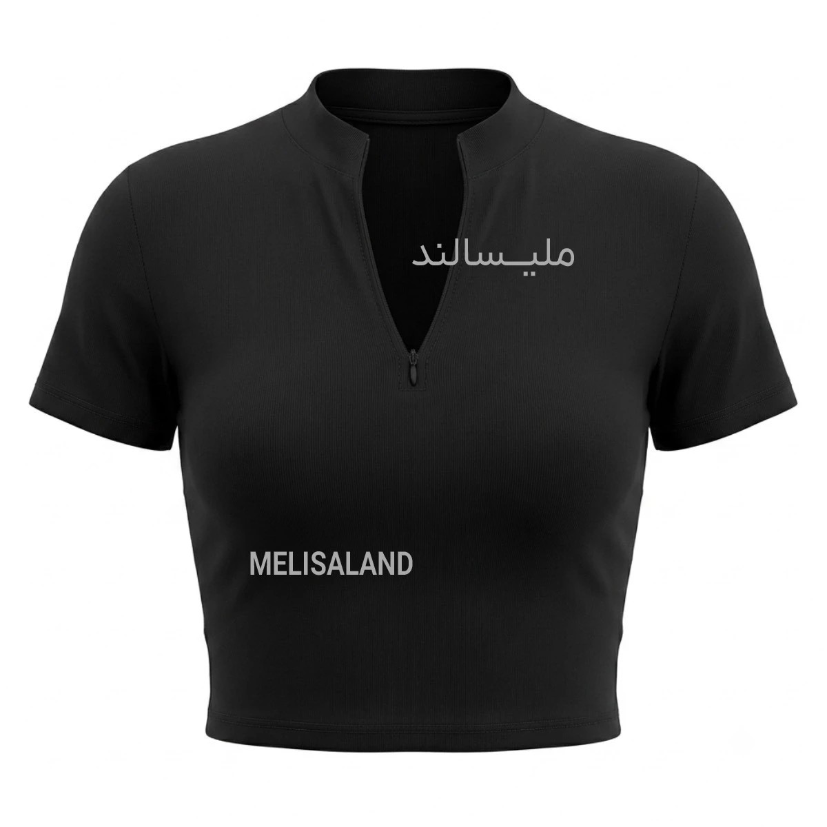 نیم‌تنه کراپ تک یقه نیم زیپ رنگ مشکی کد ML13817