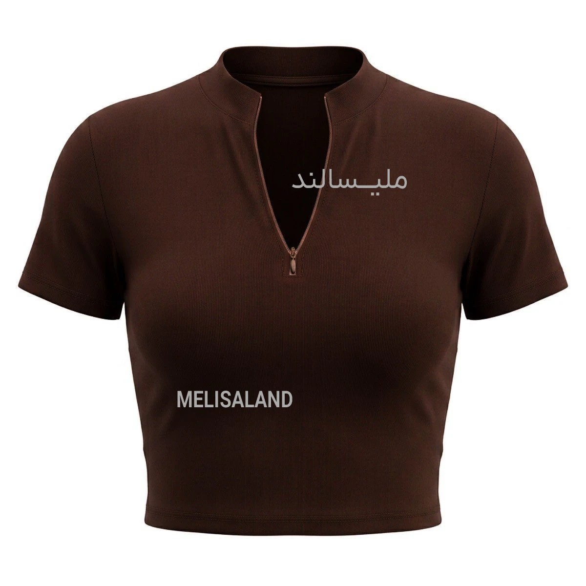 نیم‌تنه کراپ تک یقه نیم زیپ رنگ قهوه ای موکا کد ML13816