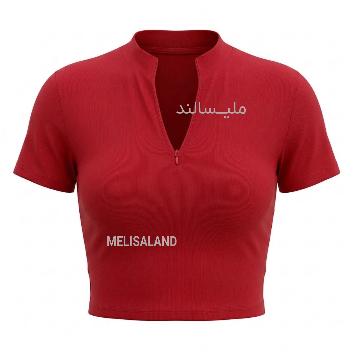 نیم‌تنه کراپ تک یقه نیم زیپ رنگ قرمز کد ML14427