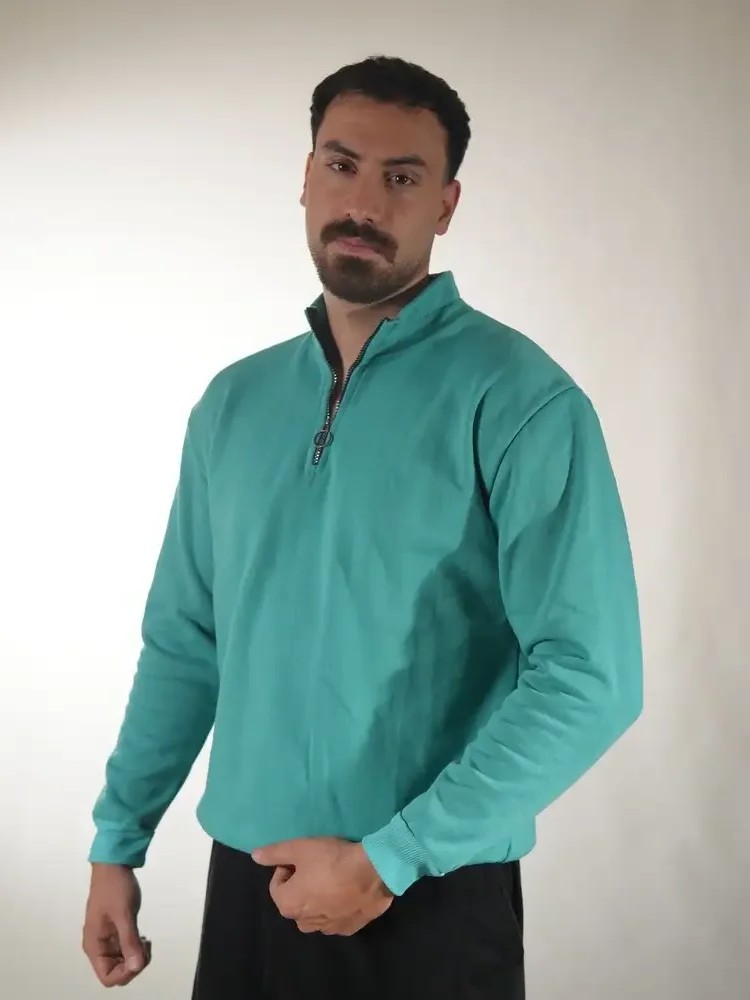 نیم زیپ بیسیک اسپان آبی فیروزه ای سایز 3XL