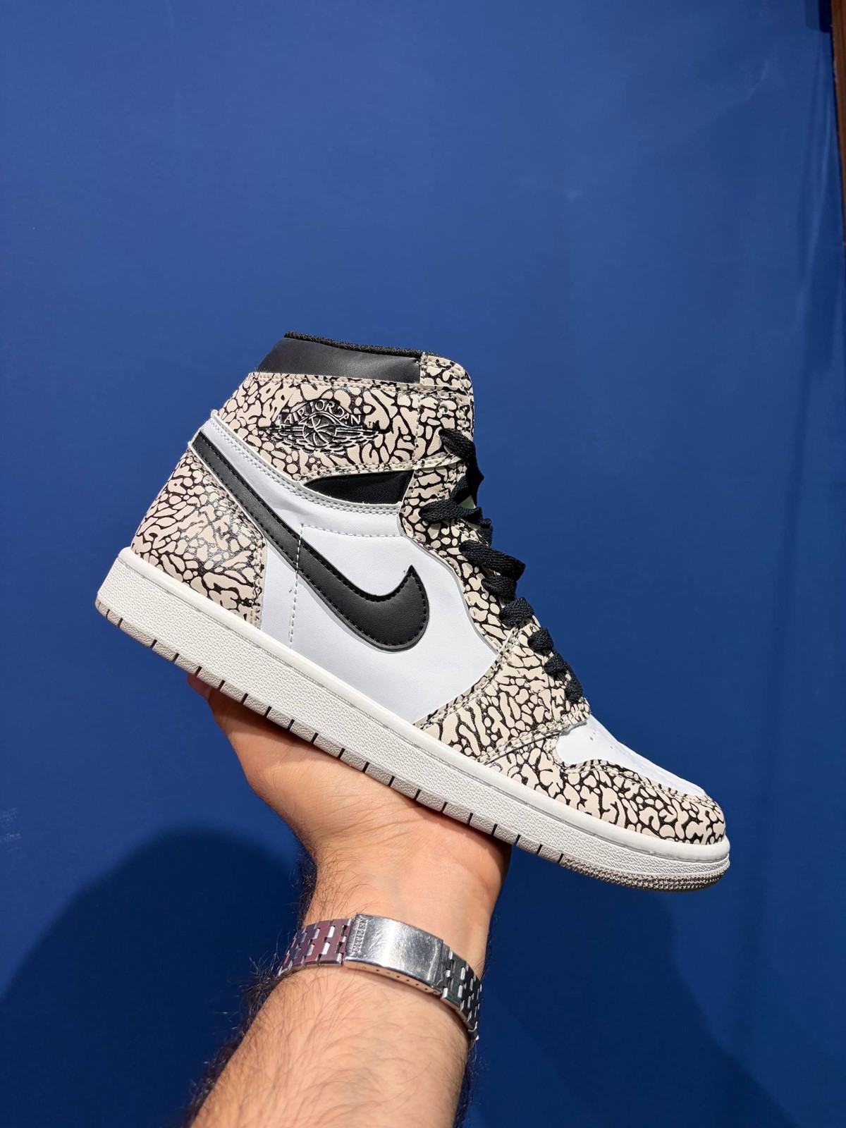 Nike air jordan 1 high white cement نایک ایر جردن 1 ساقدار گورخری