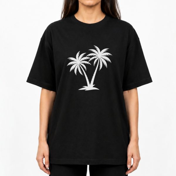 تیشرت باکسی مشکی طرح درخت نخل (Palm Tree)