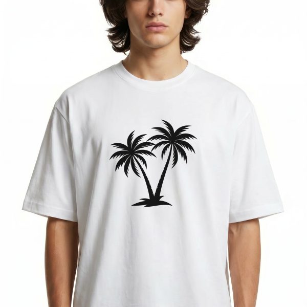 تیشرت باکسی سفید طرح درخت نخل (Palm Tree)