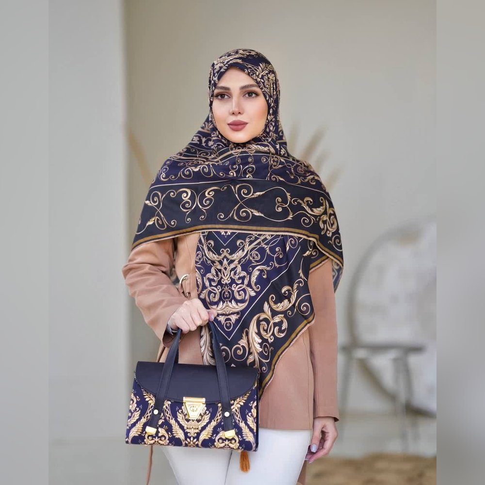ست کیف و روسری الیزابت سورمه‌ای (B3)