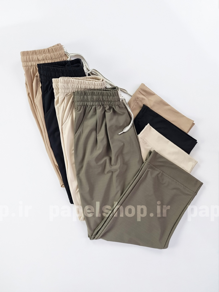 شلوار بگ پارچه ای جیب دار کمرکش