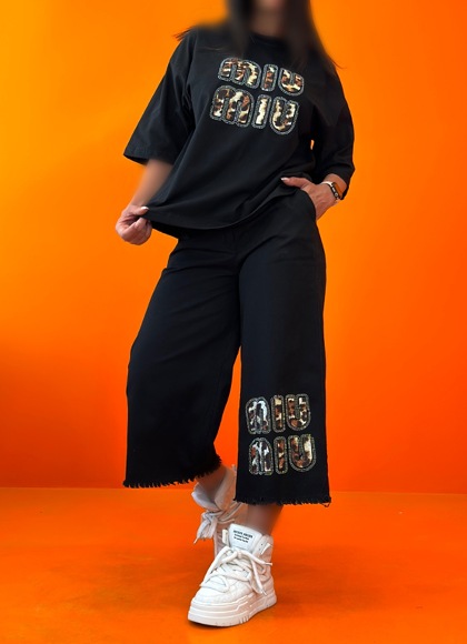 ست تیشرت شلوار واید miu miu پلنگی