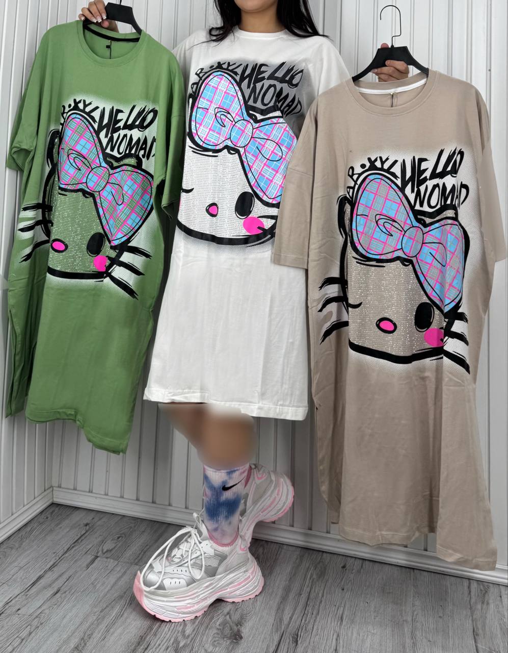 تی شرت لانگ نگینی Hello Kitty کد 002011429