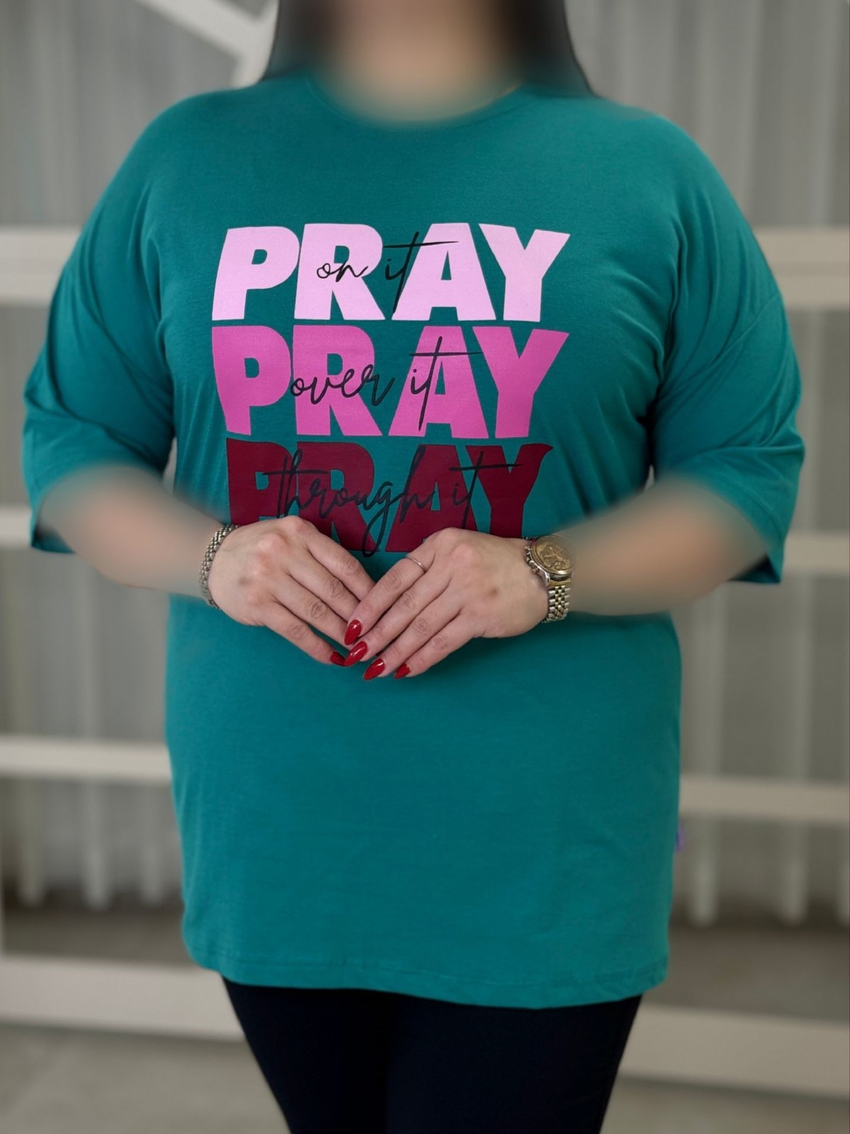 تیشرت لانگ طرح PRAY کد 6212