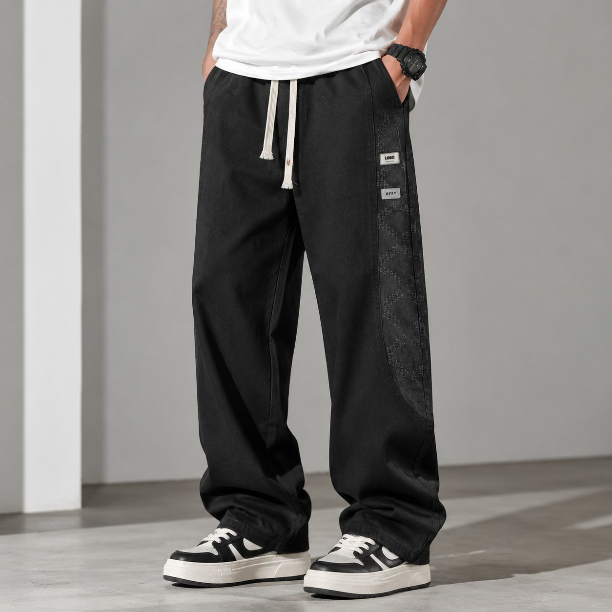 شلوار استریت‌ویر Jet Black مدل بگ با جزئیات Side Pattern وارداتی مستر کوالیتی -حامو ور