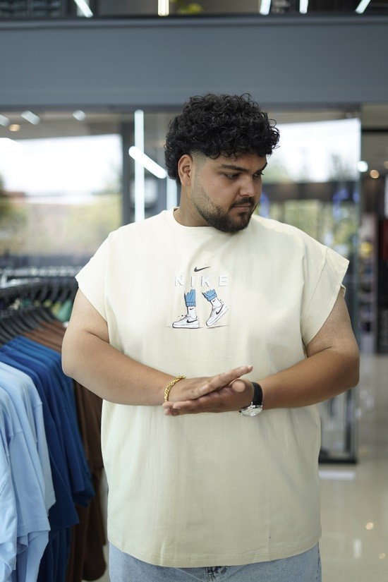 وست پنبه دورس دونخ مردانه سایز بزرگ NIKE رنگ کرم سایز 6XL