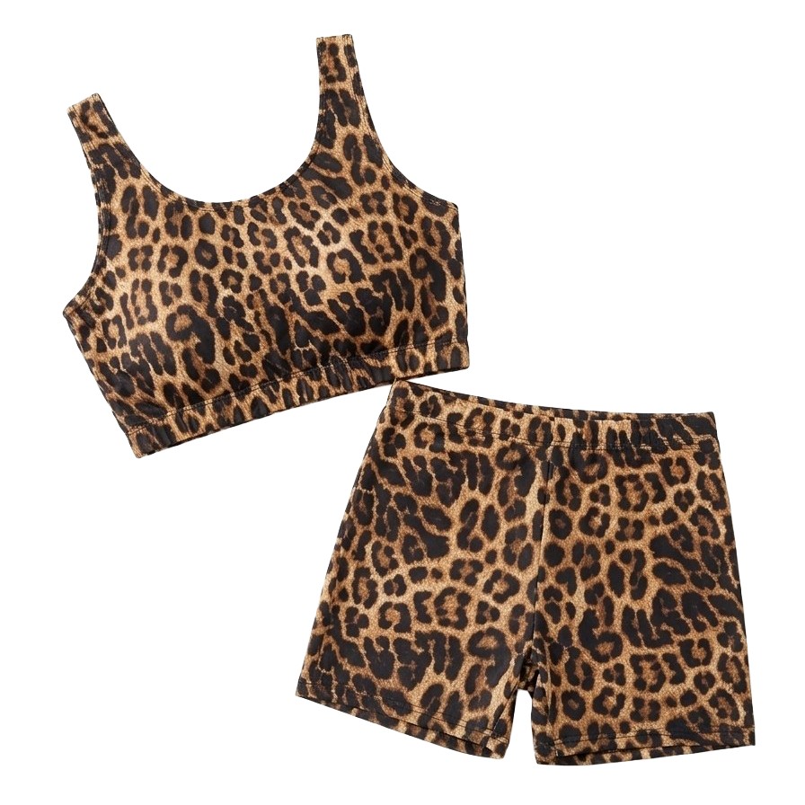 ست نیم‌تنه و شورتک بایکر طرح پلنگی (Leopard)