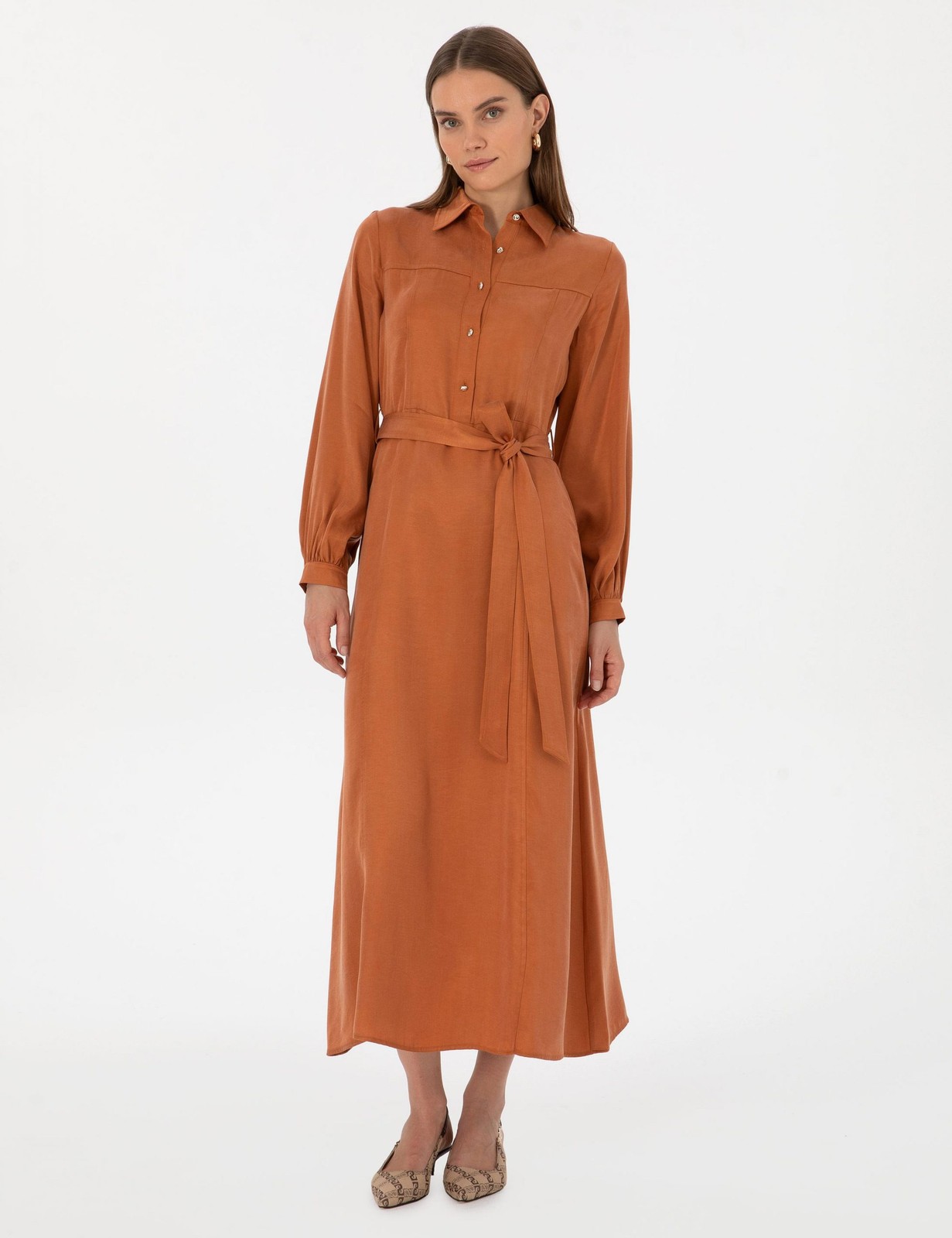 پیراهن زنانه دارچینی پیرکاردین