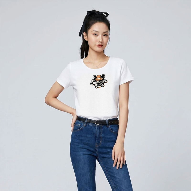 تی شرت آستین کوتاه زنانه تابستانی طرح Summer Vibe کد WH.1075