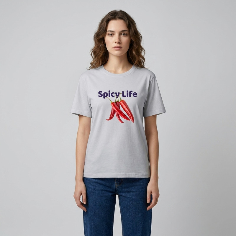 تی شرت نخ پنبه زنانه آستین کوتاه یقه گرد با طرح فلفل spicy life