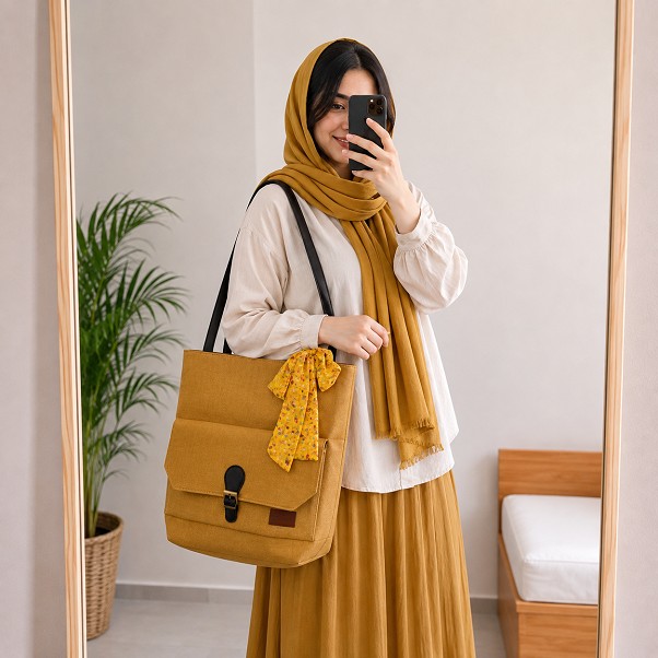 کیف دوشی ساحل رنگ خردلی