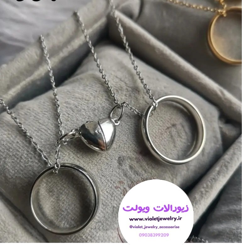 ست گردنبند حلقه با قفل قلب مگنتی طلایی و نقره ای (ویولت گالری) کد ۹۰۱۶